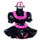 Fondcosplay Lockable Black and Pink Thin PVC Sissy Maid Crossdressing Dress with Built-in Panties and Apron [G3796]