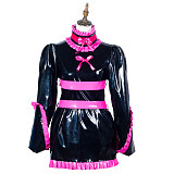 Fondcosplay Lockable Black and Pink Heavy PVC Sissy Maid Crossdressing Long Sleeve Dress [G3794]