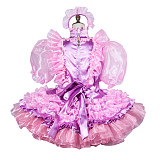 Fondcosplay Lockable Pink and Purple Satin Organza Sissy Maid Crossdressing Ruffled Dress with Headpiece [G3799]