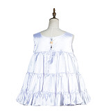 Fondcosplay Lockable White Satin Sissy Maid Crossdressing Baby Doll Dress with Pink Bow [G3772]