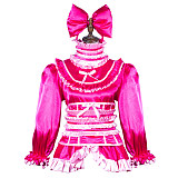 Fondcosplay Lockable Pink Satin Sissy Maid Crossdressing Ruffled Jacket Top with Bow Headpiece [G3803]