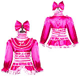 Fondcosplay Lockable Pink Satin Sissy Maid Crossdressing Ruffled Jacket Top with Bow Headpiece [G3803]