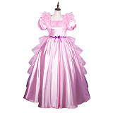 Fondcosplay Lockable Pink and Purple Satin Organza Sissy Maid Crossdressing Princess Long Gown [G3802]