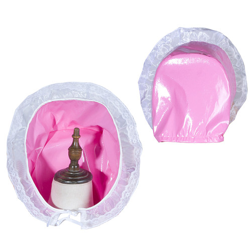 Fondcosplay Pink Thin PVC Sissy Maid Crossdressing Bonnet with White Lace Trim [G3782]
