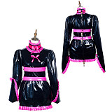 Fondcosplay Lockable Black and Pink Heavy PVC Sissy Maid Crossdressing Long Sleeve Dress [G3794]