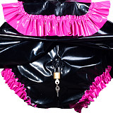 Fondcosplay Lockable Black and Pink Thin PVC Sissy Maid Crossdressing Dress with Built-in Panties and Apron [G3796]