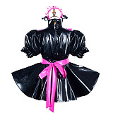 Fondcosplay Lockable Black and Pink Thin PVC Sissy Maid Crossdressing Dress with Built-in Panties and Apron [G3796]