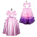 Fondcosplay Lockable Pink and Purple Satin Organza Sissy Maid Crossdressing Princess Long Gown [G3802]