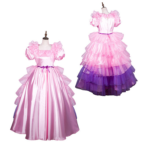 Fondcosplay Lockable Pink and Purple Satin Organza Sissy Maid Crossdressing Princess Long Gown [G3802]