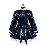 Fondcosplay Lockable Black Heavy PVC Sissy Maid Crossdressing Dress with Pink Trim [G3773]