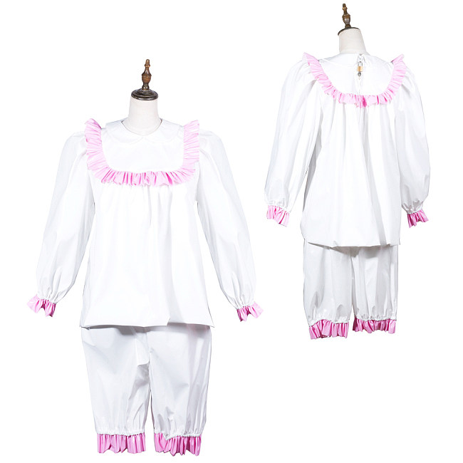 Fondcosplay Lockable White and Pink Thin PVC Sissy Maid Crossdressing Pajama Set [G3804]