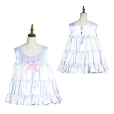 Fondcosplay Lockable White Satin Sissy Maid Crossdressing Baby Doll Dress with Pink Bow [G3772]