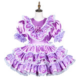 Fondcosplay Lockable Lavender Satin Sissy Maid Crossdressing Dress with Ruffles [G3812]