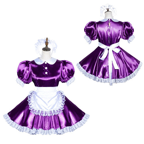 Fondcosplay Handmade Lockable Sissy Maid Crossdressing Satin Dress – Purple [G3815]