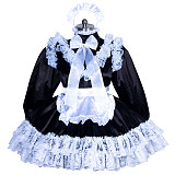 Fondcosplay Lockable Sissy Maid Dress Black & White Satin Crossdressing Outfit [G3876]