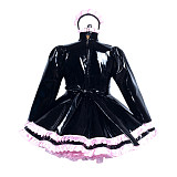 Fondcosplay Handmade Lockable Heavy PVC Sissy Maid Dress with Apron and Headpiece – Black & Pink [G3869]