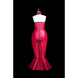 Fondcosplay Handmade Crossdressing Faux Leather Mermaid Long Dress – Red [G3837]
