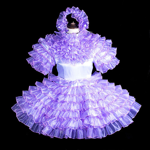 Fondcosplay Handmade Lockable Sissy Maid Crossdressing Satin & Organza Dress – Lavender [G3845]