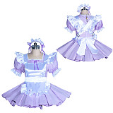 Fondcosplay Lockable Sissy Maid Dress Lavender & White Cotton Crossdressing Outfit [G3881]