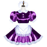 Fondcosplay Handmade Lockable Sissy Maid Crossdressing Satin Dress – Purple [G3815]