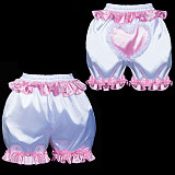 Fondcosplay Handmade Lockable Sissy Maid Crossdressing Satin Dress with Optional Petticoat, Bloomers & Bag – White & Pink [G3835]