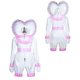 Fondcosplay Lockable Sissy Baby Romper White & Pink Heavy PVC Crossdressing Outfit with Heart Bonnet [G3901]