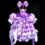 Fondcosplay Handmade Lockable Sissy Maid Crossdressing Satin Ruffle Dress with Integrated Panties & handcuffs – Purple [G3846]