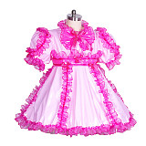 Fondcosplay Handmade Sissy Maid Crossdressing Lockable Pink Thin PVC Dress [G3873]