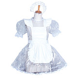 Fondcosplay Handmade Lockable Sissy Maid Crossdressing Clear PVC Dress – Transparent White [G3856]