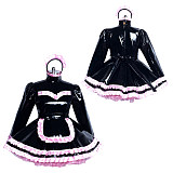 Fondcosplay Handmade Lockable Heavy PVC Sissy Maid Dress with Apron and Headpiece – Black & Pink [G3869]