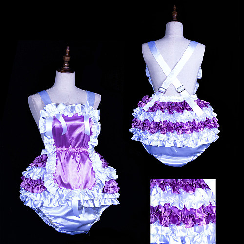 Fondcosplay Handmade Sissy Maid Crossdressing Satin Ruffle Bloomer Romper – Purple & White [G3848]