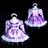 Fondcosplay Handmade Lockable Sissy Maid Crossdressing Satin Dress – Purple & White [G3847]