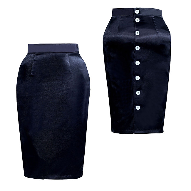 Fondcosplay Sissy Maid Pencil Skirt Black Satin Crossdressing Outfit [G3889]