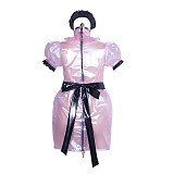 Fondcosplay Handmade Sissy Maid Crossdressing Lockable Pink Clear PVC Open Chest Dress [G3874]