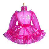 Fondcosplay Handmade Lockable Sissy Maid Crossdressing Clear PVC Dress – Hot Pink [G3852]