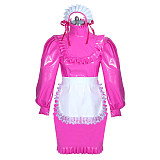 Fondcosplay Lockable Sissy Maid Dress Hot Pink Thin PVC Crossdressing Outfit [G3888]