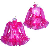 Fondcosplay Handmade Lockable Sissy Maid Crossdressing Clear PVC Dress – Hot Pink [G3852]