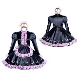 Fondcosplay Handmade Lockable Sissy Maid Crossdressing Satin French Maid Dress – Black with Pink Lace [G3861]