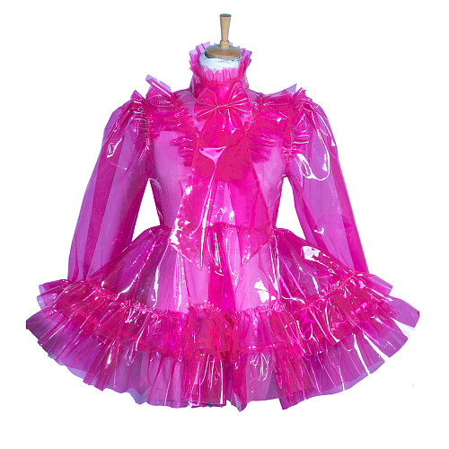 Fondcosplay Handmade Lockable Sissy Maid Crossdressing Clear PVC Dress – Hot Pink [G3852]