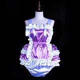 Fondcosplay Handmade Sissy Maid Crossdressing Satin Ruffle Bloomer Romper – Purple & White [G3848]