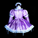 Fondcosplay Handmade Lockable Sissy Maid Crossdressing Satin Dress – Purple & White [G3847]