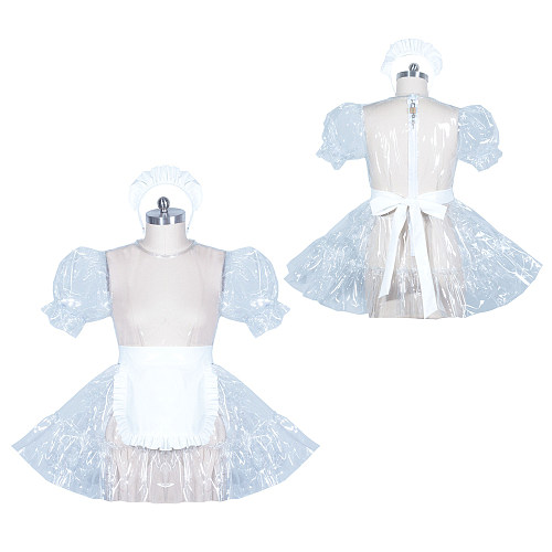 Fondcosplay Lockable Clear PVC Sissy Maid Dress Transparent Crossdressing Outfit [G3895]