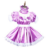 Fondcosplay Lockable Purple Satin Sissy Maid Crossdressing Romper Dress with One-Piece white Panties [G3814]