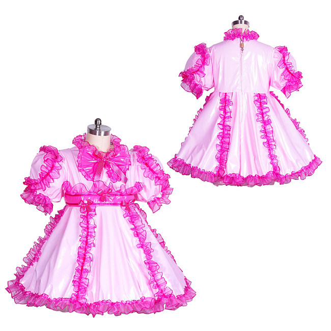 Fondcosplay Handmade Sissy Maid Crossdressing Lockable Pink Thin PVC Dress [G3873]