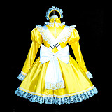Fondcosplay Handmade Lockable Sissy Maid Crossdressing Satin Dress – Yellow & White [G3841]