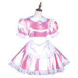 Fondcosplay Handmade Lockable Sissy Maid Crossdressing Satin Dress – Pink & White [G3839]
