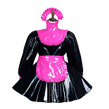 Fondcosplay Handmade Lockable Sissy Maid Crossdressing Heavy PVC Dress – Black & hot Pink [G3817]