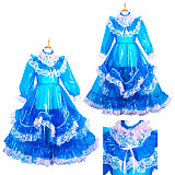 Fondcosplay Handmade Lockable Sissy Maid Crossdressing Clear PVC Long Dress – Blue [G3850]