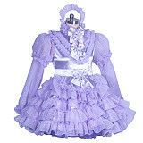 Fondcosplay Lockable Sissy Maid Dress Lavender Satin & Organza Crossdressing Outfit [G3883]