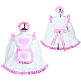 Fondcosplay Handmade Lockable Sissy Maid Crossdressing Thin PVC Dress – White & Pink [G3820]